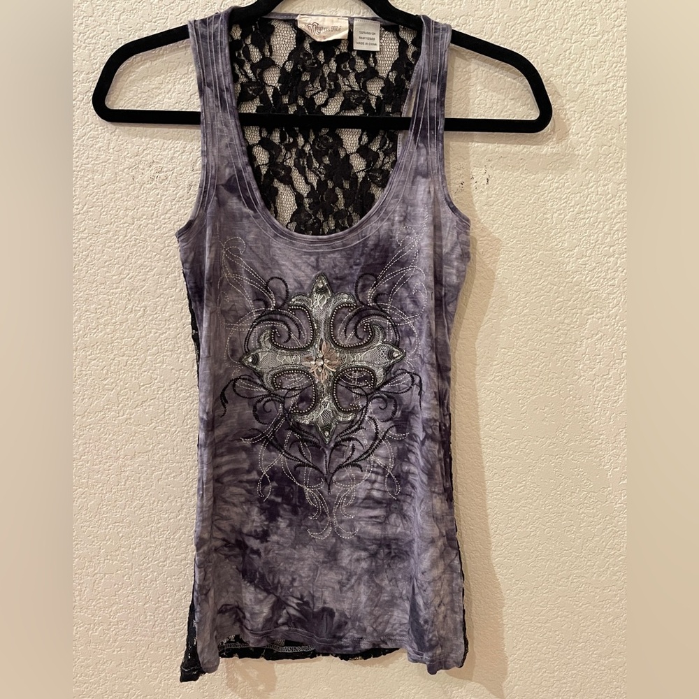 Miss Me Purple Tie-Dye Lace Tank Top size: small